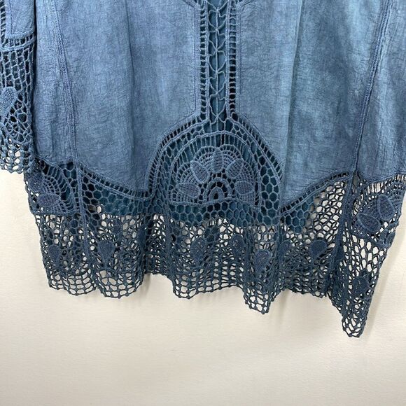 Lauren Michelle Boho Crochet mixed media top 3/4 sleeve round neck size Large - Picture 11 of 12